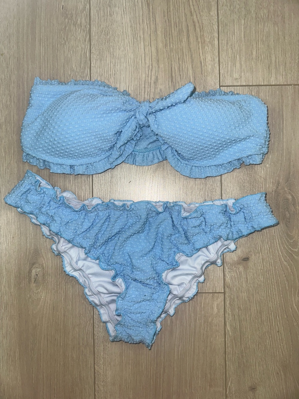 Light Blue Textured Ruffle Bikini Set - Women Swim Bikini